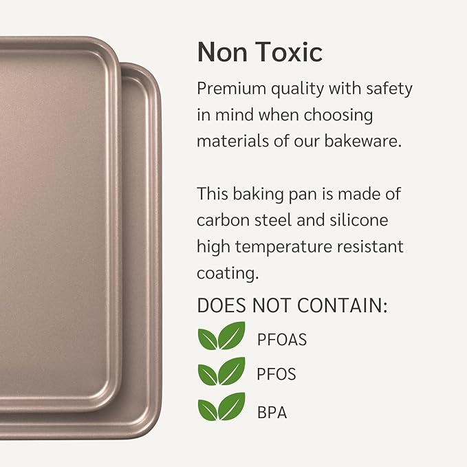Nonstick 9x13 inch Quarter Baking Sheet Set of 2 | PFOA & BPA Free Non Toxic 13x9 inches Cookie Sheets | Best Non stick Cooking Pans, Small Tray for Toaster Oven | Nontoxic Baking Pan 9 x 13