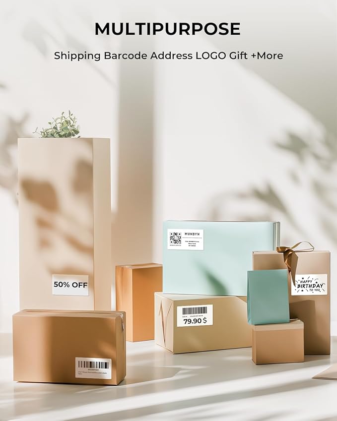 MUNBYN 2x1In Thermal Sticker Labels, Address Barcode Self-Adhesive Label Paper for Direct Thermal Printer and Business, Multi-Purpose Shipping Mailing Name Rectangle White Sticker,6000 Sheets/6 Rolls