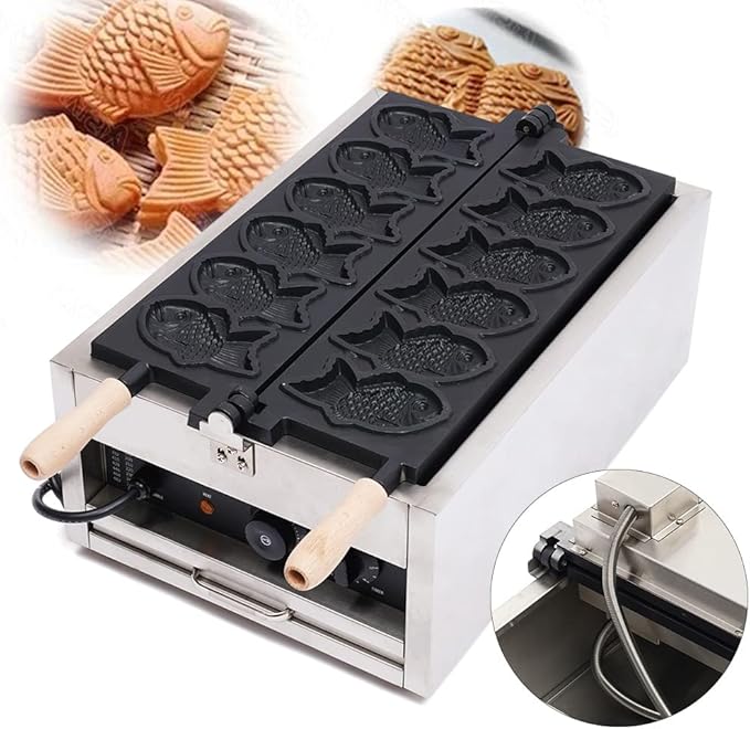LYNICESHOP 2400W Commercial Fish Type Waffle Machine, Electric Nonstick Large Fish Type Waffle Machine Non Stick Japanese Taiyaki Maker Sea Bream Machine for Restaurant Snack Bar Sidewalk Vendors