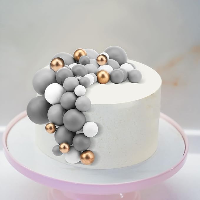 108 Pcs Balls Cake Topper DIY Cupcake Insert Foam Balloons for Cake Baking Wedding Anniversary Birthday Decoration(Dark Gray, Gray, Light Gray,Multi Sizes)
