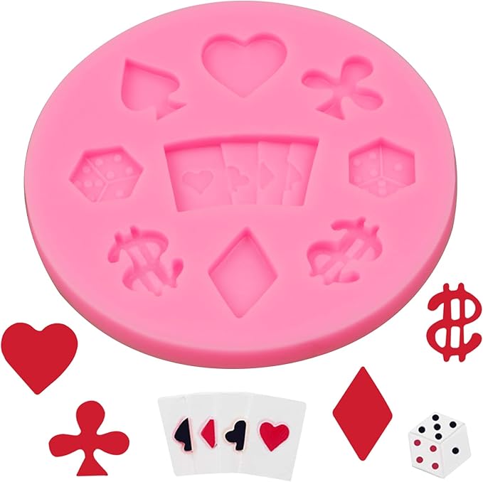 Poker Silicone Molds 3 Pcs, 3D Casino Themed Chocolate Molds Alice Wonderland Hat Fondant Mold for Cake Decoration Candy Cupcake Topper Cake Pop Popsicle Birthday Party Polymer Clay Crafts