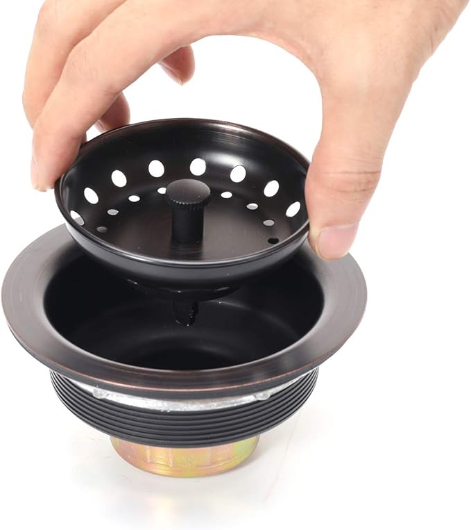 KONE 3-1/2 Inch Kitchen Sink Drain ORB Assembly with Strainer Basket/Stopper, All Stainless Steel Durable and Rustproof Oil Rubbed Bronze