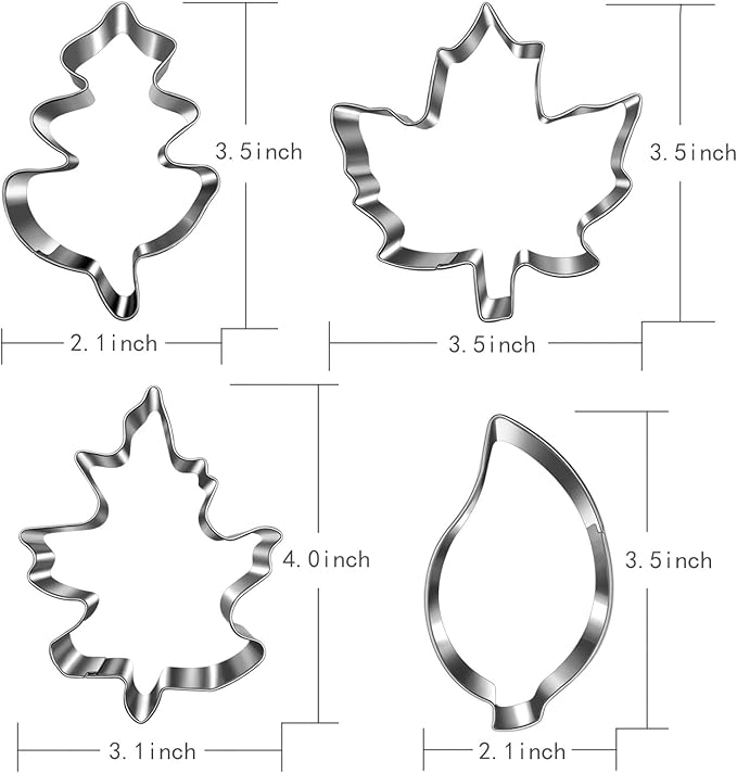 Fall Leaf Cookie Cutters-4 Piece Set-Maple, Oak Leaf Shapes-Dishwasher Safe-Fall Holiday Themed Cookie Cutters