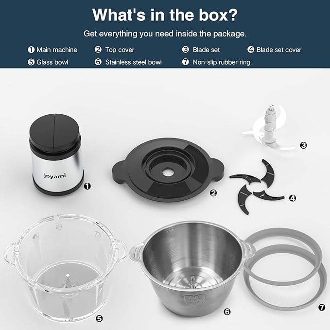 JOYAMI Electric Food Processor with 2 Bowls, Food Chopper Vegetable Meat Grinder, Stainless Steel Blades, 2 Speed