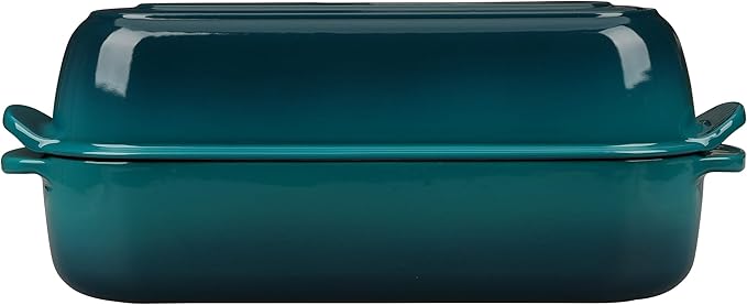 Enameled Cast Iron Loaf Pan with Lid, Dutch Oven for Homemade Bread Baking, 12.5x5.5 inch, 5Qt, Darkcyan