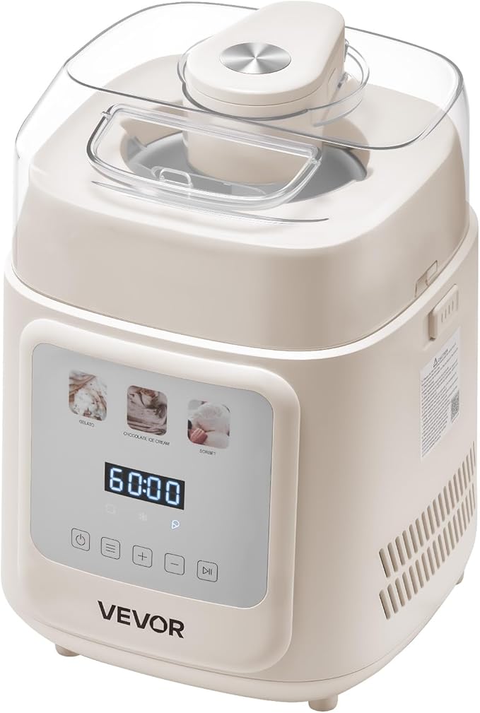 VEVOR Upright Automatic Ice Cream Maker with Built-in Compressor, 1 Quart No Pre-freezing Gelato Maker & Frozen Yogurt Machine, 4 Modes Electric Sorbet-Maker, Compressor Ice Cream Machine for Home