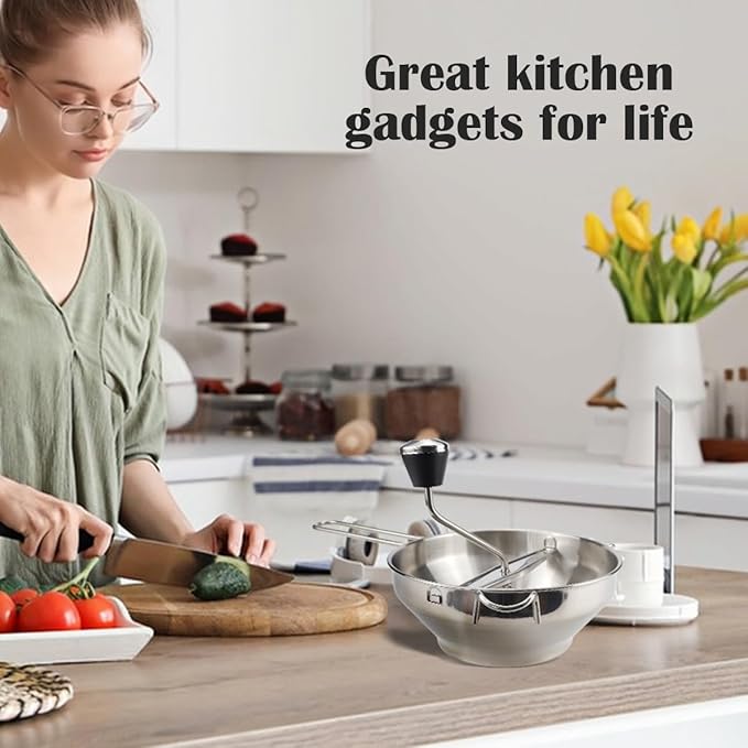 Stainless Steel Potato Ricer with 3 Interchangeable Discs – Heavy Duty Food Mill for Perfect Mashed Potatoes, Tomato Sauce, Canning, Baby Food