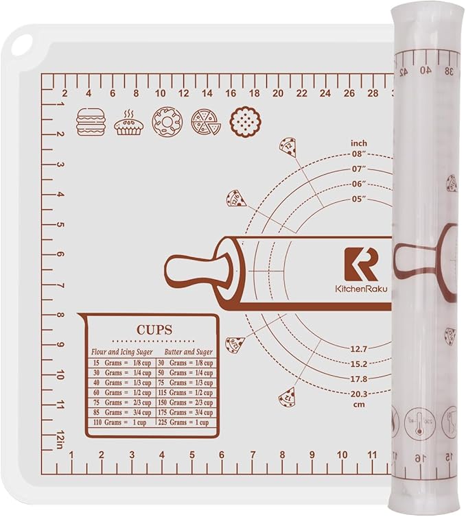 Silicone Baking Mat, Extra Thick Dough Rolling Pad with Measurements and Edge Heightening, Non-stick Food Grade Silicone Pastry Mat for Pastry, Bread, Cookies (Transparent, 16"L x 24"W)