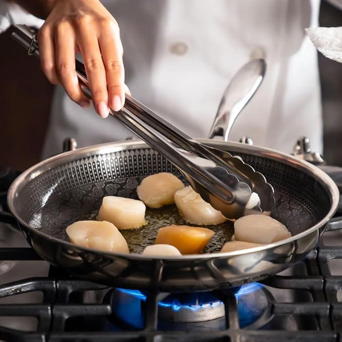 Hell's Kitchen Hybrid 11" Frying Pan, Tri-Clad Stainless Steel and Nonstick Ceramic PFAS Free, no PFOA, no PTFE, no Teflon, Non Toxic Cookware, Metal Utensil Safe, All Cooktops, Oven Safe