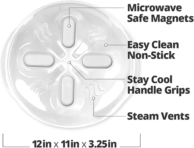 Magnetic Splatter Cover, 12-Inch Clear BPA-Free Food Lid, Vented Plate Guard with Steam Vents, Anti-Splash Microwave Lid, Dishwasher Safe, Space-Saving Magnetic Storage - Ivory