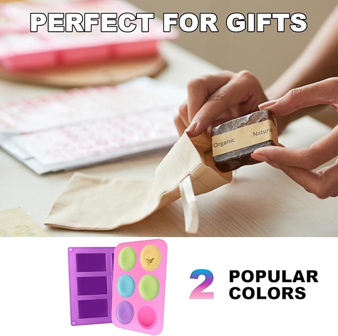 Silicone Soap Molds, Oval & Rectangle Soap Bar Mold, 6 Cavities DIY Mould for Homemade Craft Soap, Pudding, Muffin, Chocolate, Brownie, Cornbread, Cheesecake, Cake & Ice Cube - Just Pop Out