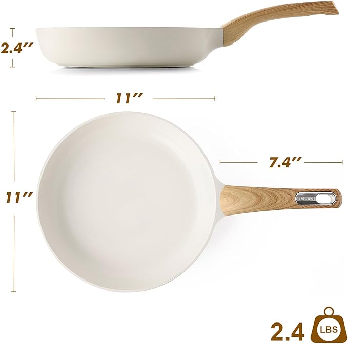 SENSARTE Ceramic Nonstick Frying Pan Skillet 11Inch Non Stick Omelette Pans, Non-toxic Healthy Kitchen Cooking Chef's Pan, Free of Intentionally Added PFOA/PFAS/PTFE, Induction Compatible, White