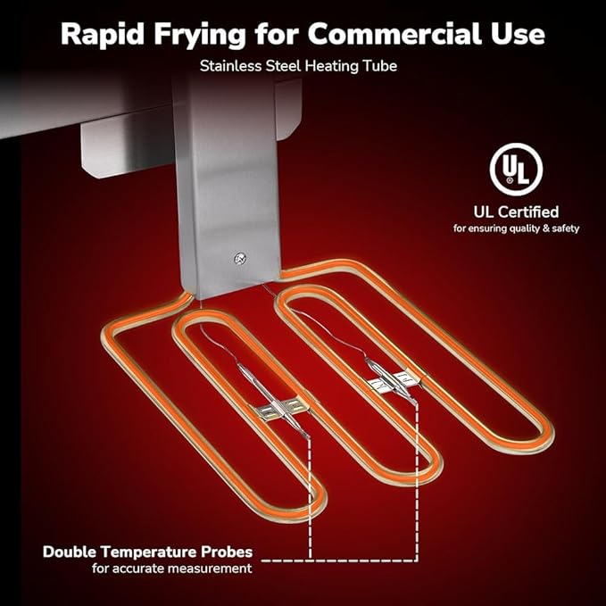 Commercial Deep Fryer with Baskets 20.7Qt Dual Tank Upgraded Electric Countertop Fryer Heavy Duty 1mm Thickened Stainless Steel Deep Fryers, 120V, 3600W, UL Certified