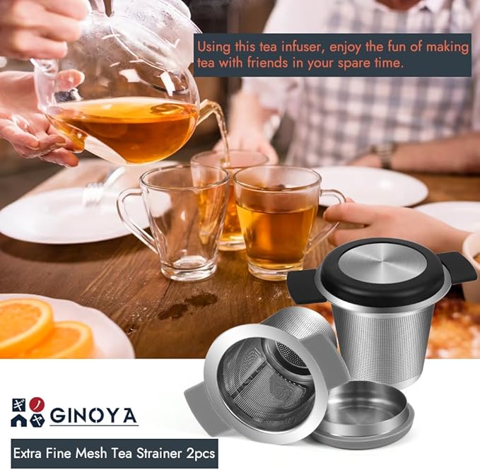 2pcs Tea Infuser for Loose Leaf Tea, Stainless Steel Tea Steeper with Heat Proof Handle, Extra Fine Mesh Tea Strainer, Gift for Tea Lovers (Black, Grey)