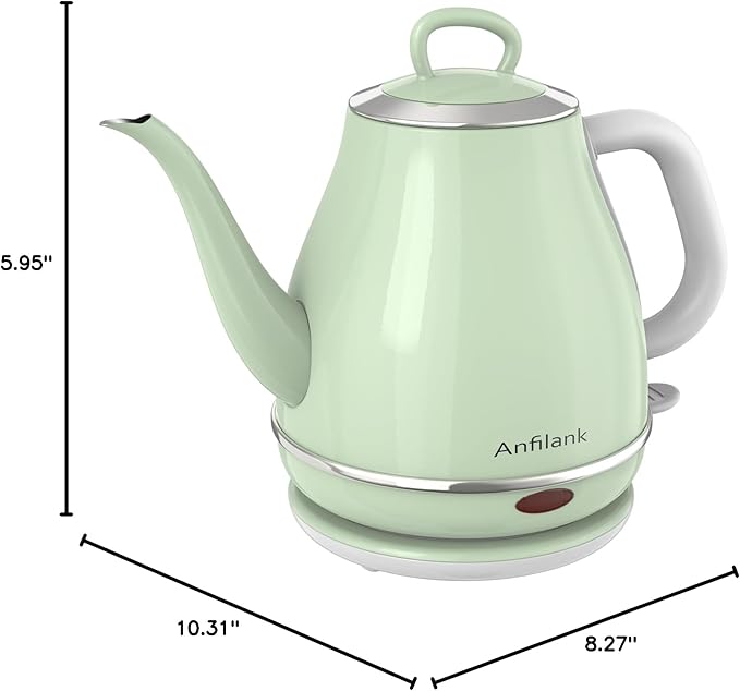 Electric Gooseneck Kettle, 1L 1500WFast Boil, 100% Stainless Steel BPA Free Pour-Over Coffee & Tea Kettle,Water Boiler with Auto Shut & Boil-Dry Protectio,Green