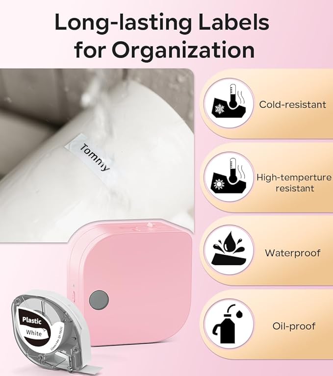 Phomemo P12 PRO Label Maker Machine with Tape, Mini Bluetooth Portable Thermal Labelmaker for Home, Office, Organizing, Kitchen, Wireless Small Label Makers with Multiple Templates, Pink