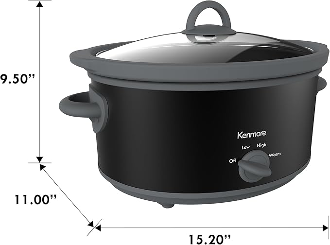 Kenmore 5 Quart Slow Cooker - Mini Crock Pot With Glass Lid, Stainless Steel Electric Cookers, Warm Rice & Sous Vide Stew, Soup, Lunch, Dishwaher Safe Non-Stick Ceramic Insert, 5 lb Chicken 3 lb Roast