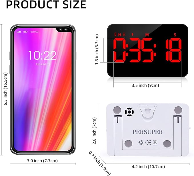 Kitchen Digital Timer, Count Down Up, Rechargeable, Vibration Mode Adjustable Volume and Brightness LED Display, Time Management Cook, Desk, Kids Adults Study Teaching, Kitchen Gadgets