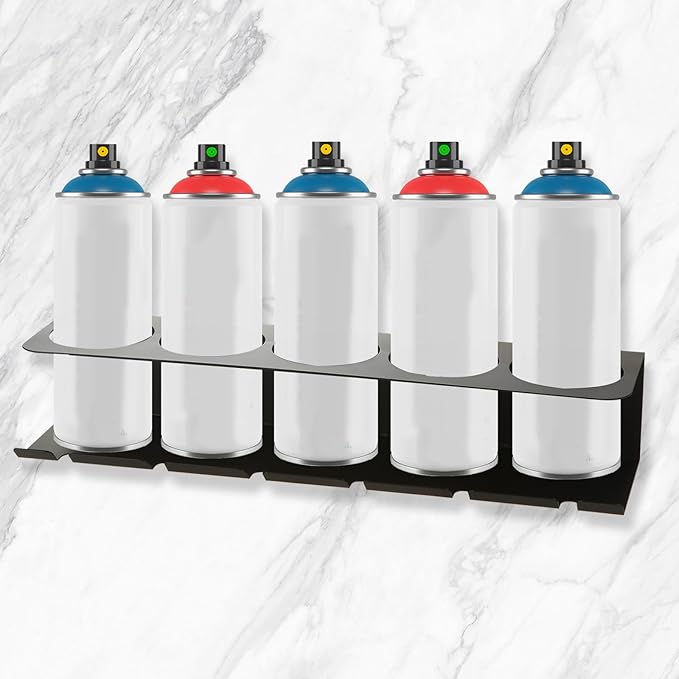 4Pcs Can Holder Rack Organizer Spray Bottle Holder Wall Mount Heavy-Duty Iron Can Storage for Garage And Workspace, Black 16.5×3.5×3.9inch with Five 3-Lnch Diameter Holes