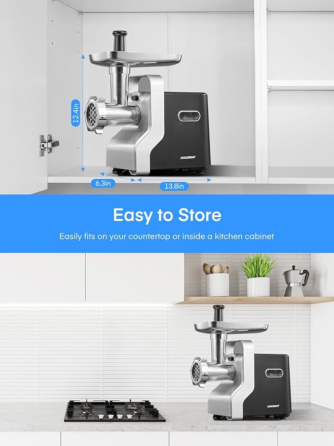 Meat Grinder Heavy Duty, 3000W Max Ultra Powerful, 5 in 1 HOUSNAT Multifunction Electric Meat Grinder, Sausage Stuffer, Slicer/Shredder/Grater, Kubbe & Tomato Juicing Kits, Home Kitchen Use