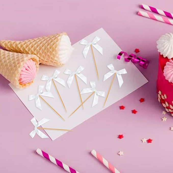 Black Bow Cupcake Toppers, 40 Pcs Bow Cake Topper Birthday Decorations Bowknot Cupcake Picks for Coquette Theme Party Decoration Bachelorette Bridal Engagement Wedding Baby Shower Party Decor