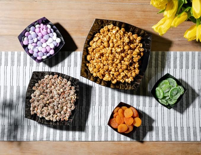 Posh Setting - Black Plastic Serving Bowls for Party (64oz - 4 Pack) Square, Disposable & Fruit Bowls for Party Table, Candy Containers for Candy Buffet