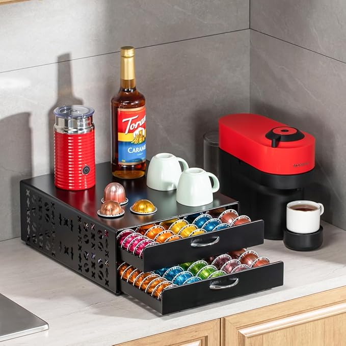 Flagship Vertuo Pod Holder Coffee Storage for Nespresso Organizer - Large Capacity 2 Tier Drawer Fits All Size Vertuo Pods