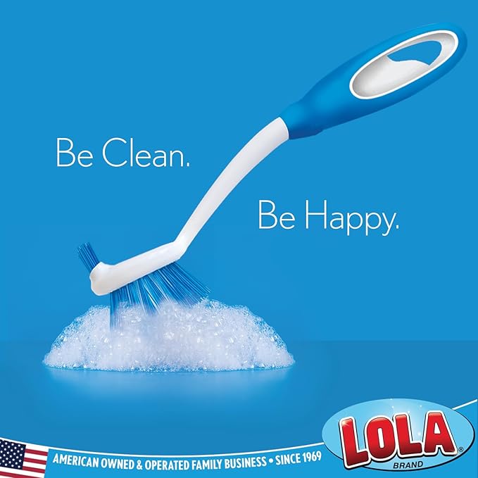 LOLA Pro Dish Brush Kitchen Scrubber | Poly Fiber Bristle | Built-in Food Scraper | Comfort Rubber Non-Slip Handle | Safe for Non-Stick & Coated Cookware | Dishwasher Safe for Cleaning 2 CT