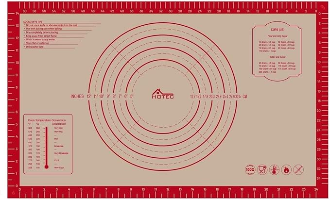 HOTEC Silicone Baking Mat - 26x16 Thickened Pastry Dough Mat with Measurement Non-Stick For Dough Rolling, Bread, Oven Liner, Kitchen Counter, Fondant/Pie Crust