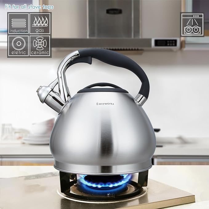 Easyworkz Whistling Stovetop Tea Kettle Food Grade Stainless Steel Hot Water Tea Pot With Loud Whistle,3.1 Quart(3.0l)