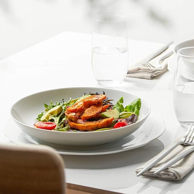 Y YHY 9" Pasta Bowls, 40oz Large Salad Bowls Set of 6, Wide Shallow Ceramic Bowls for Serving Soup, White Dinner Plates Set for Kitchen, Microwave Dishwasher Safe