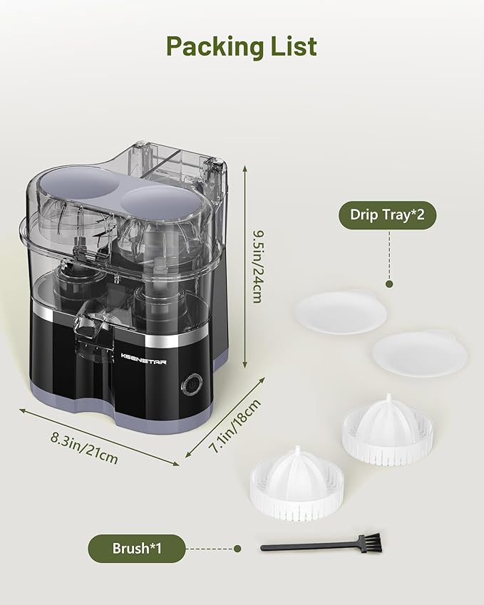 Electric Citrus Juicer, Dual-Head Orange Juicer Squeezer with Power Cord, Portable Juicer with Cleaning Brush for Lemon, Grapefruit, High Juice Yield, One Touch Operation, Easy to Clean