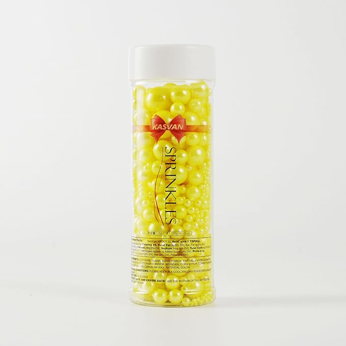 Kasvan Yellow Pearl Sugar Sprinkles - Edible Candy Pearls 130g/4.58 Oz, Mix Size, Baking Cake Decorations, Ice Cream Toppings and Cookie Decorating, Wedding Party Chirstmas Supplies