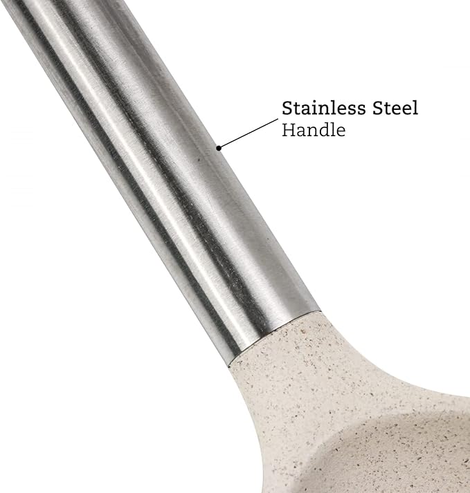 Beille Cream Wheat Straw Spoon with Stainless Steel Handle Kitchen Utensils, 13 Inch