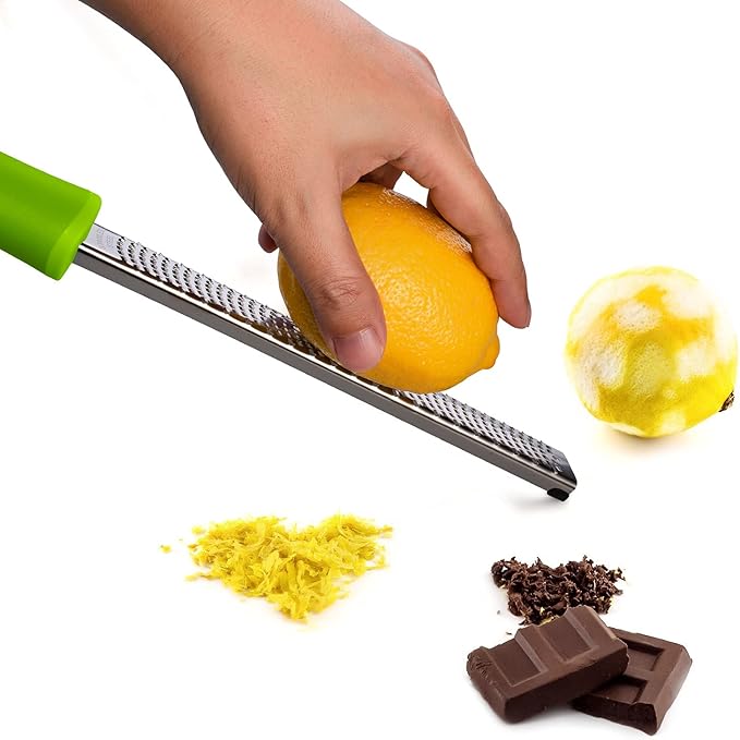 Lemon Zester, Stainless Steel Kitchen Cheese Grater, Plastic Cover Ergonomic Soft Green Handle