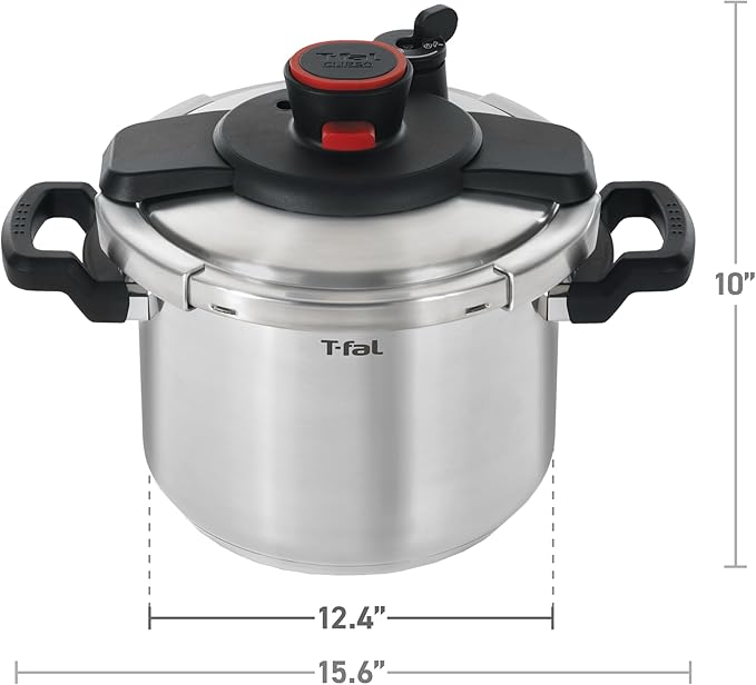 T-fal Clipso Stainless Steel Pressure Cooker 6.3 Quart, Induction, Secure locking System, One Hand System, Recipe Book Included, Cookware, Pots and Pans, Kitchen, Dishwasher Safe, Silver