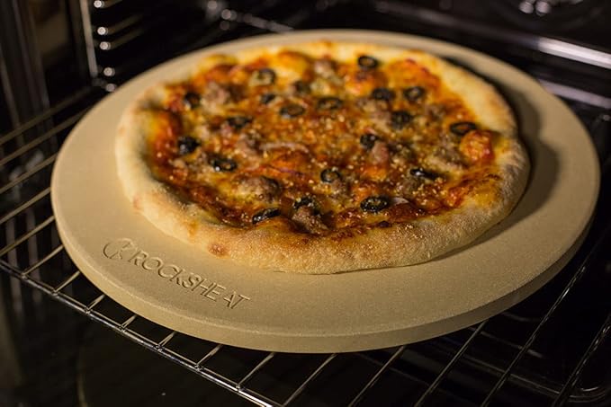 K ROCKSHEAT Pizza Stone Round 16 Inch for Grill and Oven, Large Cordierite Baking Stone for Bread, Safe Circular Cooking Stone for Grill 16", Easy to Clean