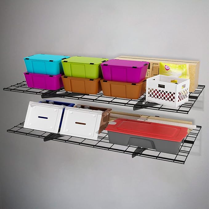 FLEXIMOUNTS 2-Pack 2x4ft 24-inch-by-48-inch Wall Shelf Garage Storage Rack Wall Mounted Floating Shelves, Black