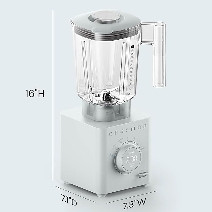 Chefman Obliterator 48 oz Countertop Blender for Smoothies, 1380W Motor to Crush Ice, Nuts, and Frozen Fruit with Stainless Steel Blade, Blender Pack Includes Two 20 oz. Travel Jars - Concrete