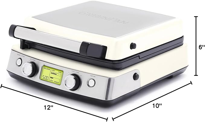 GreenPan Elite 4-Square Belgian & Classic Waffle Maker,Healthy Ceramic Nonstick Dishwasher Safe Plates, Adjustable Shade/Crunch Control, Wont Overflow, Easy Cleanup Breakfast, PFAS-Free, White