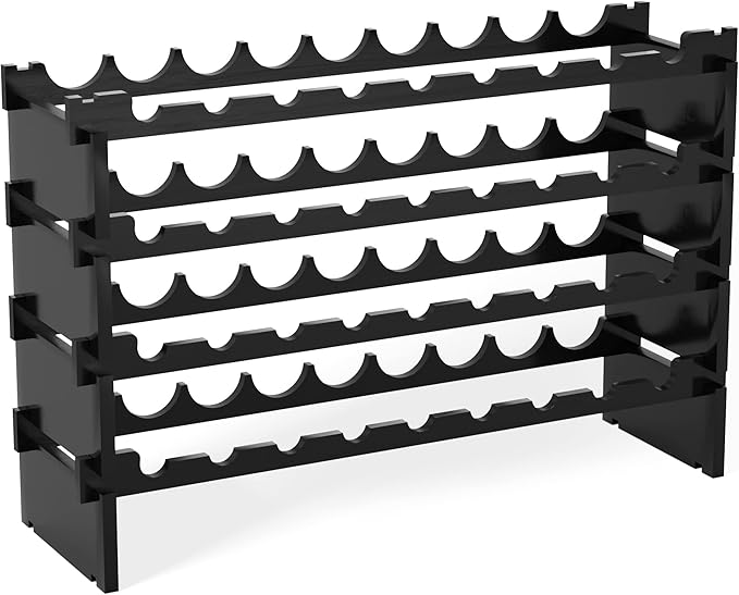 Domax Wine Rack Freestanding Floor - 36 Bottle Wooden Stackable Wine Storage Holder for Cabinet, Bar, Pantry and Cellar 33.5 inch Wide(Black)