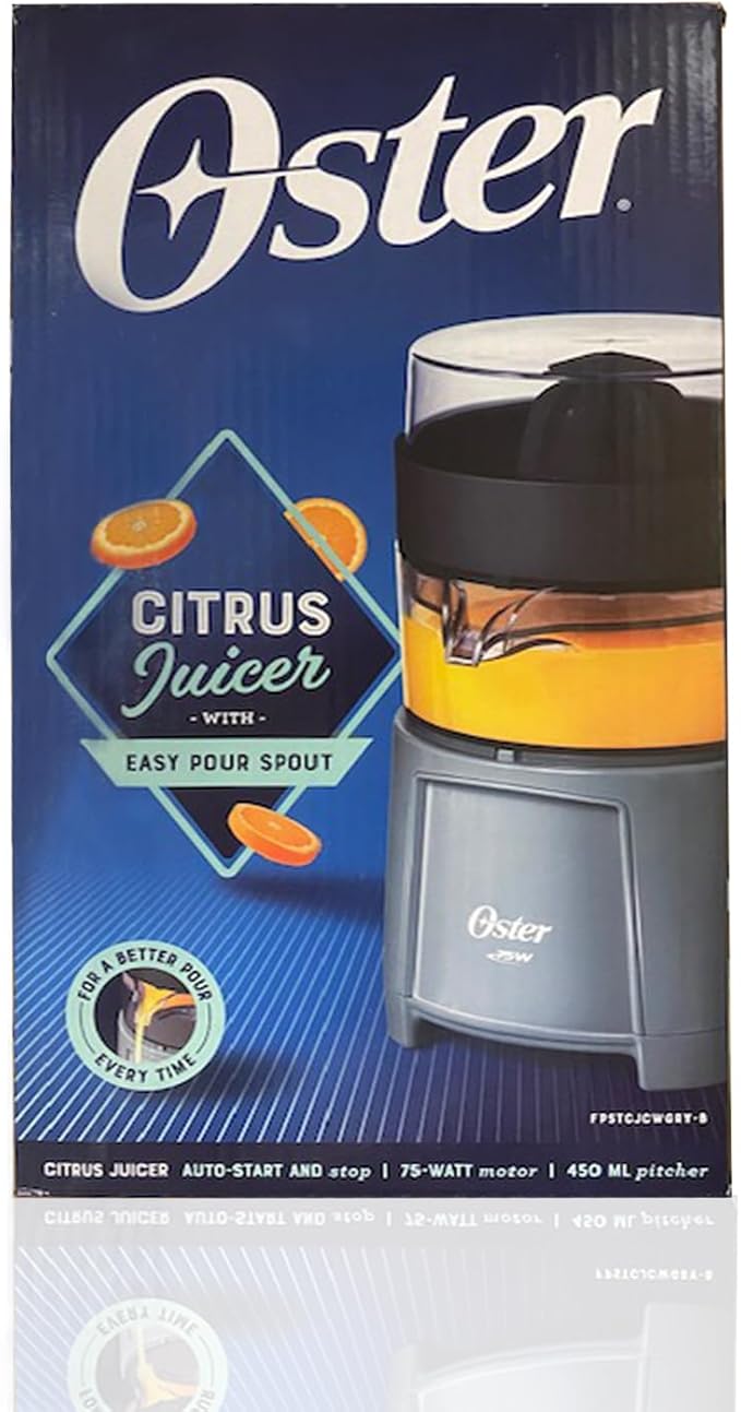 Oster Electric Citrus Juicer, High-Performance Silver 75 Watt Motor Electric Orange Juice Squeezer for Oranges, Lemons, and Limes