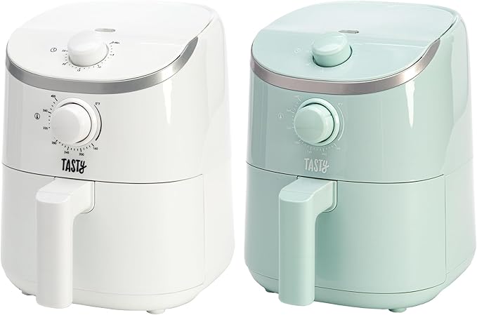 Tasty Personal Air Fryer, Healthier Meals in Minutes, Adjustable Temp Control up to 400°F, Easy-to-Use Design, Nonstick Basket and Tray Made without PFAS, PFOA, PFOS & PTFE, 900 Watts, 2-Quart, White