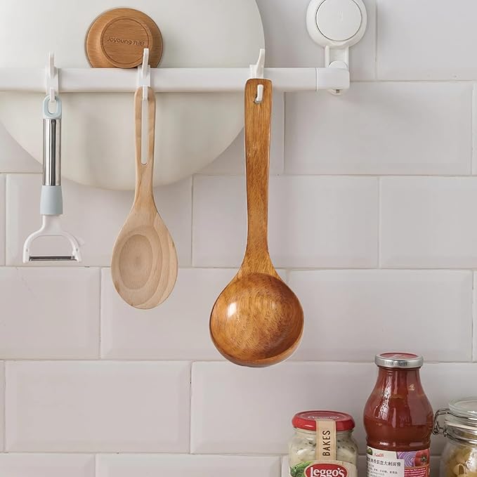 FJNATINH Wooden Soup Ladle with Long Handle Handmade Wooden Spoons for Cooking Kitchen Cookware Utensil