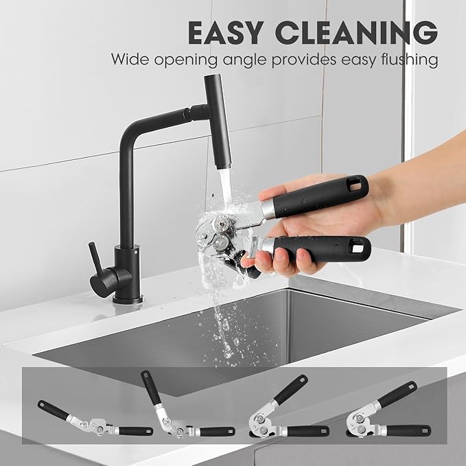 Manual Can Opener, UHIYEE Handheld Can Opener Heavy Duty with High Carbon Sharp Blade, Ease Can Open for Seniors with Comfort Grip Handles, Oversized Turn Knob, Black