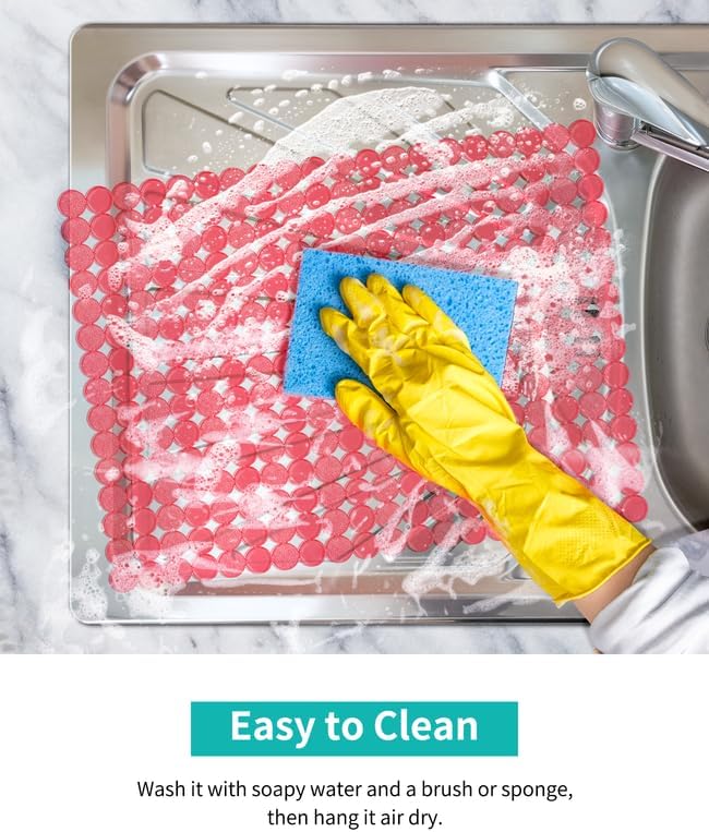 Bligli 2-Pack Kitchen Sink Mat: PVC Eco-Friendly Adjustable Sink Protector | Sink liner Pad | Dish Drying Mats, Easy to Clean & DIY Cut | 15.7 x 11.8 inch (Red)