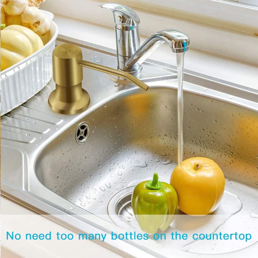 Dish Soap Dispenser for Kitchen Sink, Countertop Sink Soap Dispenser Water Pump with 47” No-Spill Extension Tube Kit Design for Kitchen Bathroom, Easy to Press, No More Refills (Golden)
