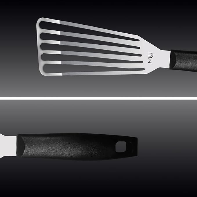 MIU Fish Spatula Stainless Steel, Slotted Flexible Metal, Lightweight Barbecue Turner, 6.5 inch Blade, Plastic Handle with Hole, Grilling Utensils