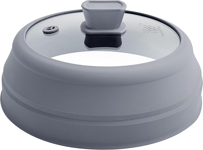 Microwave Splatter Cover Glass Microwave Cover for Food Collapsible Splatter Guard Lid with Silicone Handle for Pot Plate Bowl 9 Inch Grey