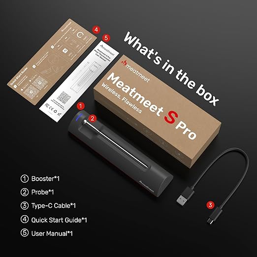 S Pro Bluetooth Wireless Meat Thermometer, EasySmart App, 6 Sensors, Enhanced Signal Base, IP69 Waterproof, Ultra-Thin Probe, Digital Cooking Thermometer for Oven/Grill/BBQ/Air Fryer/Kitchen